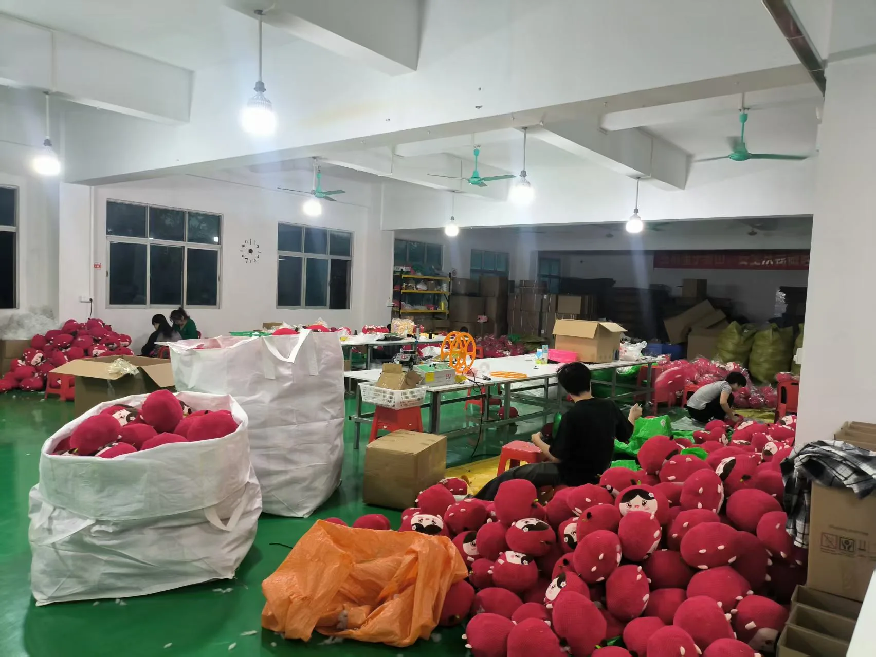 Finished goods staged for packing on the factory floor